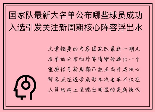 国家队最新大名单公布哪些球员成功入选引发关注新周期核心阵容浮出水面 国家队最新大名单公布哪些球员成功入选引发关注新周期核心阵容浮出水面
